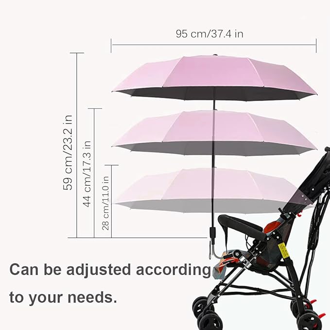 Universal Baby Parasol, Baby Stroller Sun Shade Sun Protection Sun Shade for Strollers, Waterproof Umbrella for Trolley Bike, Bicycle Umbrella with Holder Clip Clamp