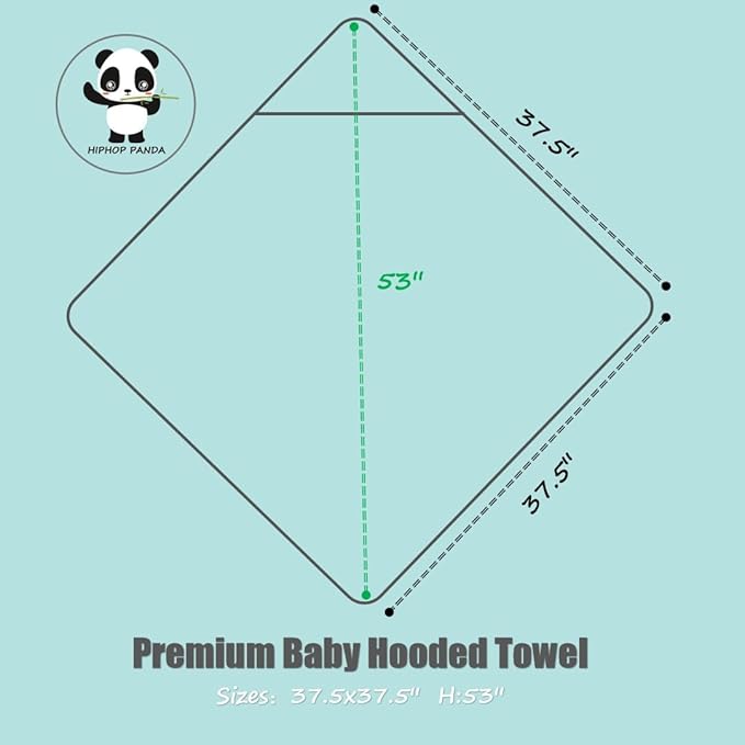 HIPHOP PANDA Hooded Towel - Rayon Made from Bamboo, Bath Towel with Bear Ears for Newborn, Babie, Toddler, Infant - Absorbent Large Baby Towel - White, 37.5 x 37.5 Inch