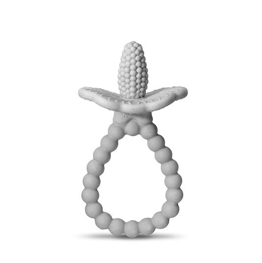 RaZbaby RaZberry Plus Baby Teether – Easy-to-Hold Toy for Front & Back Teething Relief, BerryBumps Texture for Sensory Development, Soothes Sore Gums, BPA-Free, Great Gift for Babies 3M+ – Grey