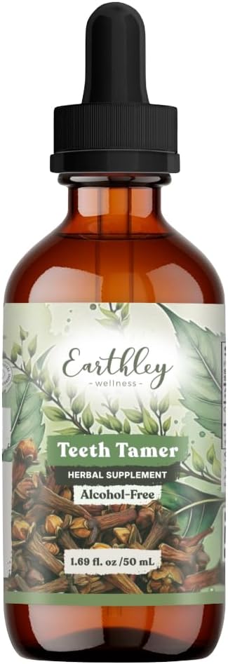 Earthley Wellness Teeth Tamer, Teething Relief for Babies & Kids, Soothes Drooling, Gum Discomfort & Irritability, Organic Herbal Formula, Sugar-Free, Packaging May Vary (1.69 oz, 500 doses)