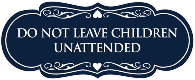 Signs ByLITA Designer Do Not Leave Children Unattended Sign(Navy Blue/White) - Large