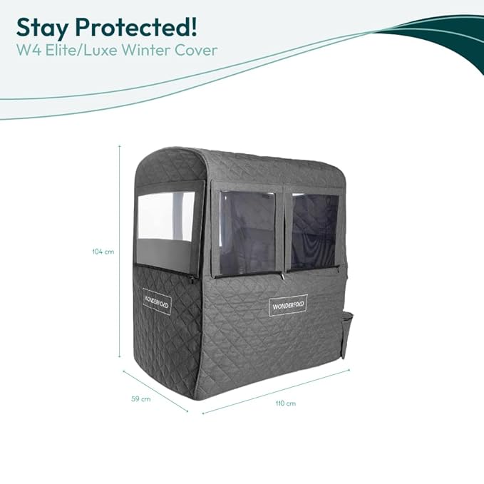 WONDERFOLD Cold Weather Shield Stroller Cover for Winter Made of Premium Breathable Cationic Fabric Filled with Cotton for Warmth, Hook-and-Loop Window Openings (Fts Only W4 Elite/Luxe)