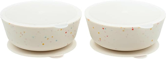WeeSprout Suction Bowls for Baby & Toddlers (Set of 2) - 100% Silicone w/Plastic Lid - Leak Proof Feeding Supplies - Dishwasher & Microwave Safe Infant Dinnerware w/Extra Strong Base
