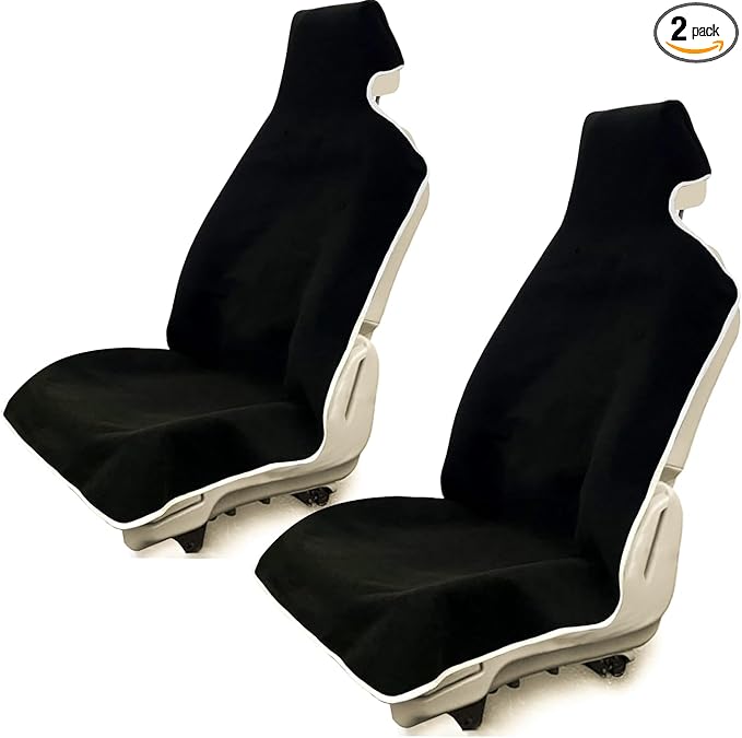 Waterproof Stain Resistant Towel Car Seat Cover,Universal Non-Slip for Car, Truck, SUV, Van Seat for Gym Workout,Swimming,Beach and Workout Outdoor , Machine Washable (2pcs Black)