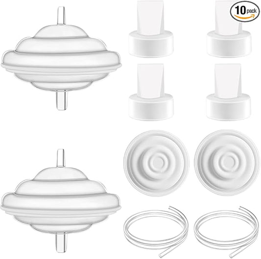 10pcs Pump Parts Set, 2pc Backflow Protector 2pcs Tubing 2pcs Membrane and 4pcs Duckbill Valves, Replacement Breast Pump Parts for Spectra S1/S2/9 Plus