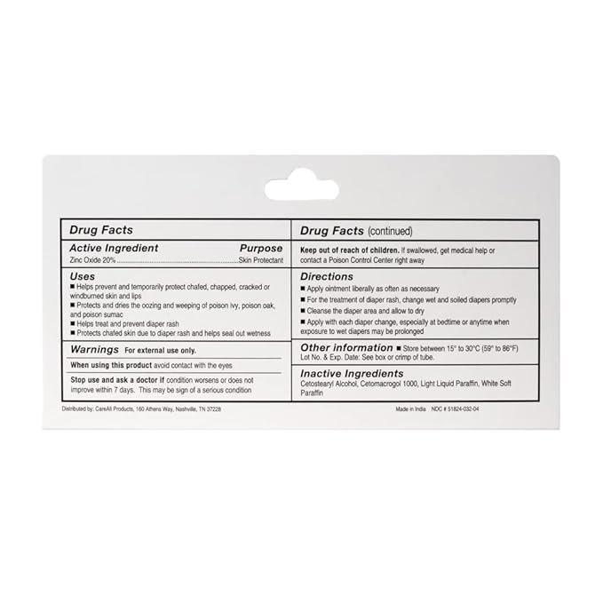CareAll Zinc Oxide 20% Skin Protectant Barrier Ointment 2 oz (3 Pack), Relieves, Treats and Prevents Minor Skin Irritations due to Diaper Rash. Helps Seal Out Wetness. Protects Chafed Skin.