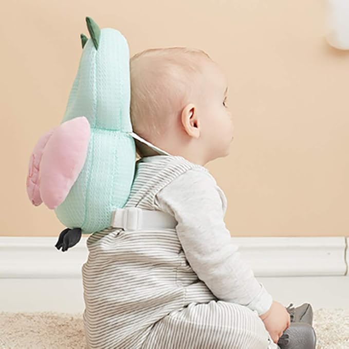 Bebamour Baby Walkers Head Protector Toddler Adjustable Baby Safety Pad Backpack Wear for Crawling with Safety Leash (New White, Cow)