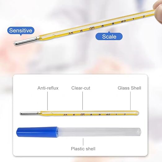 Glass Oral Thermometer for Adults and Kids 2PCS,Rectal Thermometer for Baby,Temperature Dual Scale 35-42℃ & 95-108℉,Armpit Fast Reading Fever Indicator