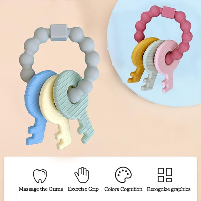 Baby Teether Keys,Teething Keys Toys for 3 to 18 Months Infants Toddler Sensory Chew Toys BPA-Free Toy for Baby Teething Relief(Grey)