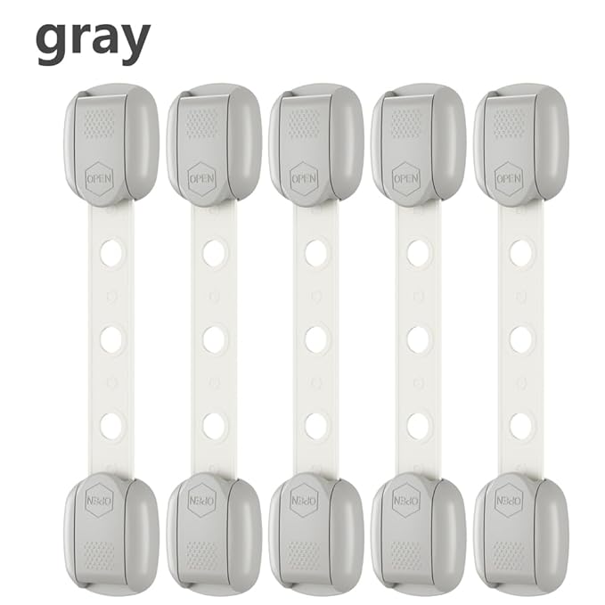Child Safety Strap Locks (3 Pack) Baby Locks for Cabinets and Drawers, Toilet, Fridge & More. Adhesive Pads. Easy Installation, No Drilling Required, White/Gray (Gray, 3 pcs (Pack of 1))