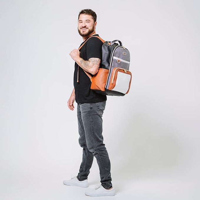 Itzy Ritzy Diaper Bag Backpack – Large Capacity Boss Plus Baby Backpack Diaper Bag Featuring 19 Pockets, Changing Pad, Stroller Clips, and Comfortable Straps (Coffee & Cream)