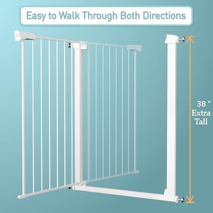 Extra Tall Baby Gate Stand 38" Tall - 65.35"-68.11" Wide Extra Long Large Walk Through Pet Gate for Kids or Pets - Metal Pressure Mounted Safety Gate
