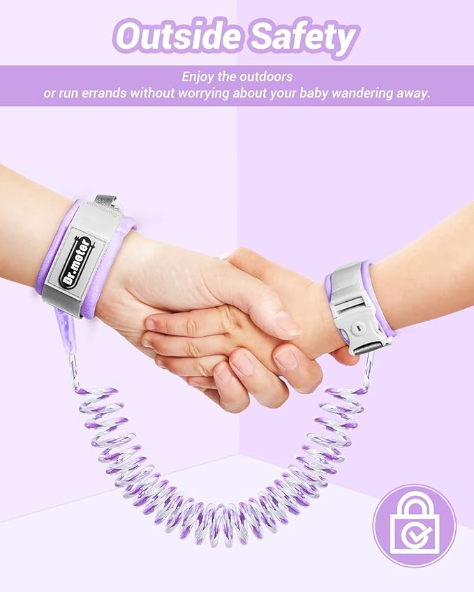 Anti Lost Wrist Link, 2 Pack Toddler Safety Leash with Key Lock, Reflective Child Walking Harness - Dual 8.2ft Length Pink & Purple Kids Leash for Outdoor, Kids Travel Essencials