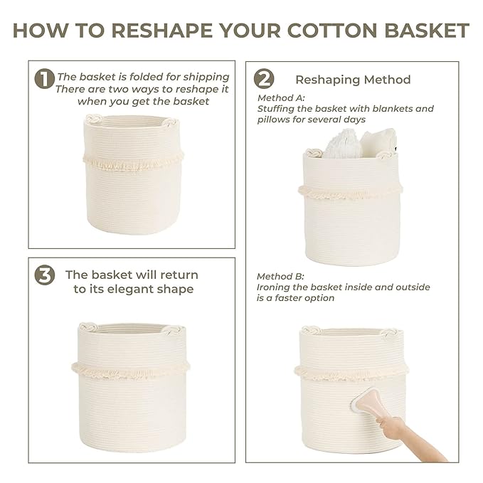 CherryNow Extra Large Woven Storage Baskets – 17'' x 16'' Cotton Rope Decorative Hamper for Magazine, Toys, Blankets, and Laundry, Cute Tassel Nursery Decor - Home Storage Container Off-white