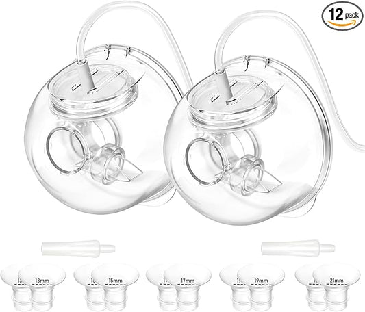2 Pack CaraCups Wearable Milk Collection Sets and 10pcs Flange Inserts 13/15/17/19/21 * 2pc for Spectra S1 S2 9 Plus and SG, Fit for Spectra/Medela/Lansinoh 24mm Wearable Breast Pump Collection Cup