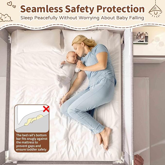 3-Piece Full Size Bed Rail for Toddlers - Height Adjustable Baby Bed Rail Guard with Headboard Rod,Safety Bed Rails for Full Size Bed with Child Lock(54x74.8x74.8 Inch)