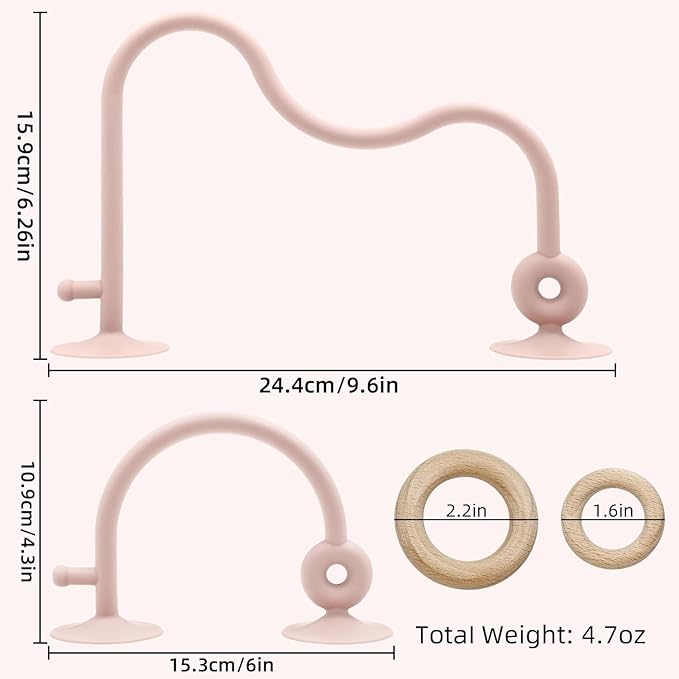Baby Sensory Teething Chew High Chair Suction Toys for Infant Toddlers 6 12 18 24 Months Gifts, Food Grade Silicone Teether with Oak Loop Montessori Educational Baby Bath Toy (Pink)