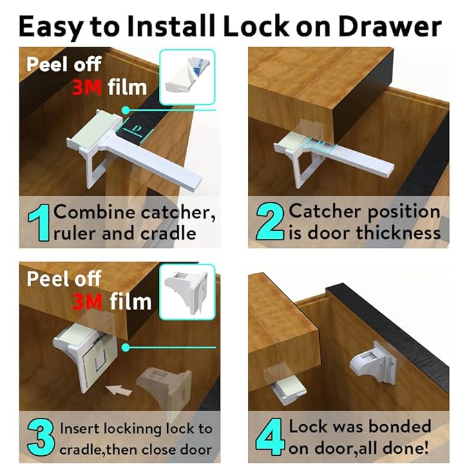 Upgraded (20locks+4keys) Adhesive Magnetic Child Safety Locks for Cabinets and Drawers, One Minute Fast, Easy and No Drill Installation