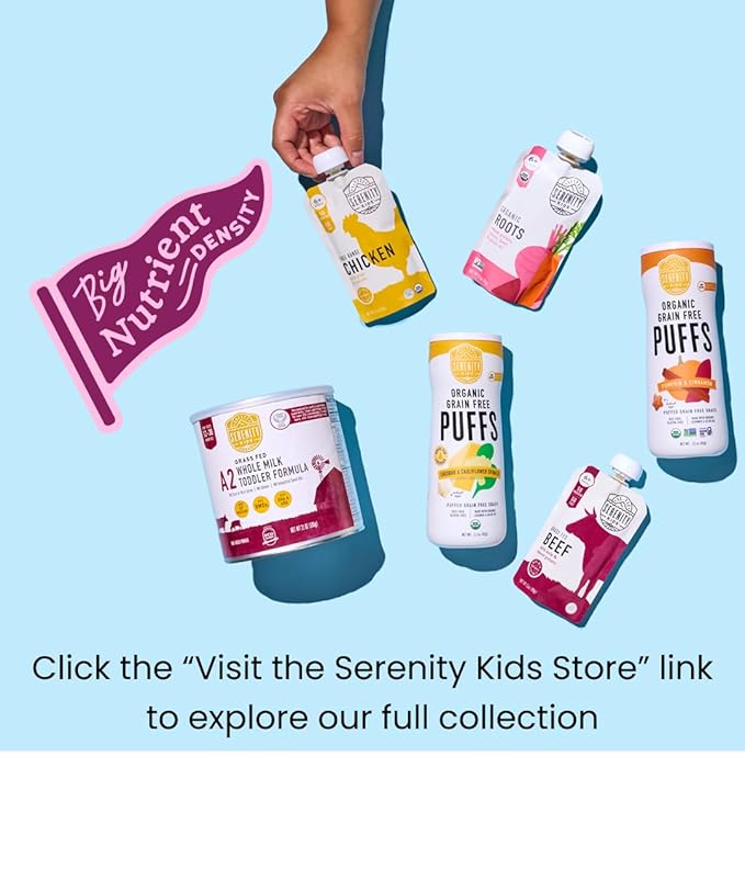 Serenity Kids 6+ Months Dairy-Free Organic Baby Food Smoothie Pouch - BPA-Free & Grass-Fed Collagen Protein Smoothie - 3.5 Oz, 12 Pack