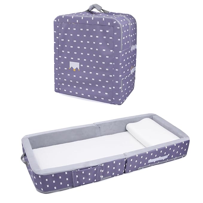 Mooedcoe Foldable Toddler Floor Bed with Sides, Folding Toddler Bed for Travel Kid Foam Sleeping Cot (Rectangular, Crown), Grey