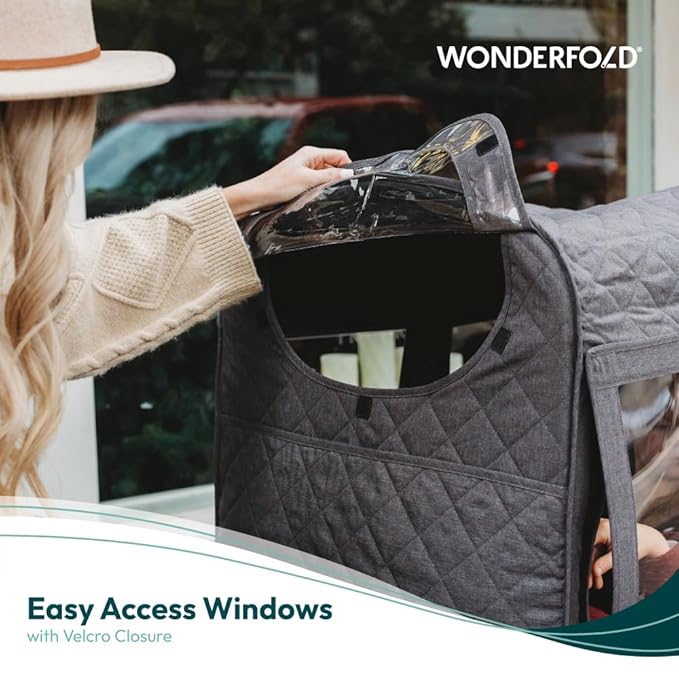 WONDERFOLD Cold Weather Shield Stroller Cover for Winter Made of Premium Breathable Cationic Fabric Filled with Cotton for Warmth, Hook-and-Loop Window Openings (Fits Only W2 OG)