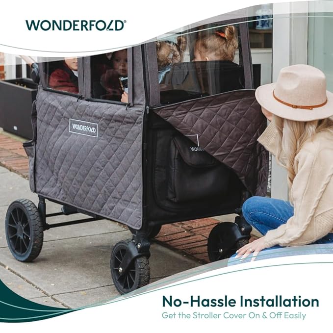 WONDERFOLD Cold Weather Shield Stroller Cover for Winter Made of Premium Breathable Cationic Fabric Filled with Cotton for Warmth, Hook-and-Loop Window Openings (Fits Only W2 Elite/Luxe)