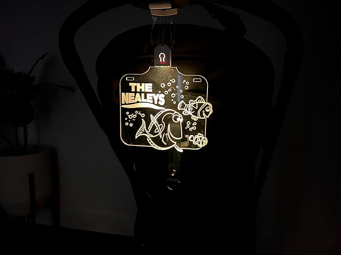Personalized Night Light Stroller Name Tag, Mouse Ears Sign, Light up Family Stroller Sign for Theme Parks, Amusement Park Family Sign (Style 13)