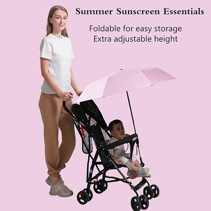 Universal Baby Parasol, Baby Stroller Sun Shade Sun Protection Sun Shade for Strollers, Waterproof Umbrella for Trolley Bike, Bicycle Umbrella with Holder Clip Clamp