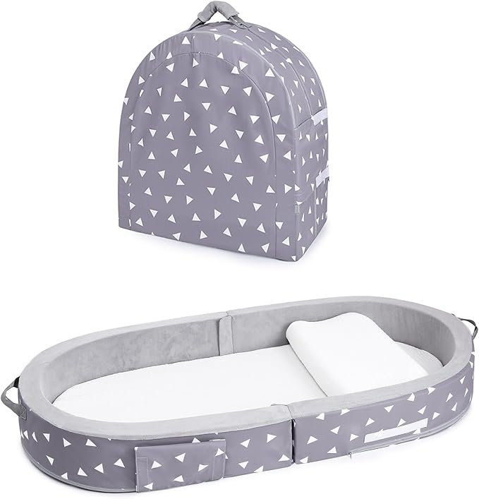 Mooedcoe Foldable Toddler Floor Bed with Sides, Folding Toddler Bed for Travel Kid Foam Sleeping Cot