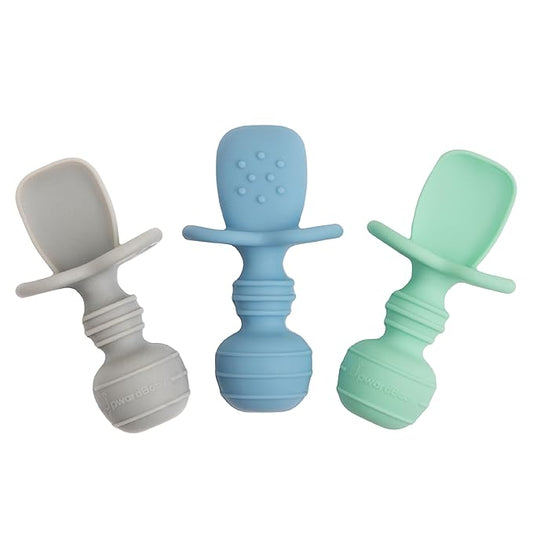 UpwardBaby Baby Spoons Self-Feeding with Anti-Choke Barrier - BPA-Free Silicone Utensils for Baby-Led Weaning & First-Stage Infant Spoons - 6+ Months and Toddler Friendly (3 Pack)