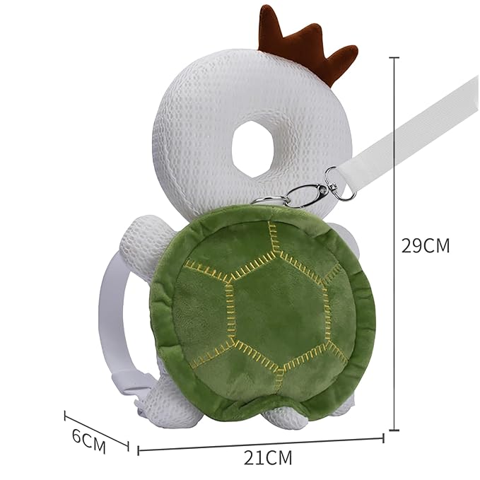 Bebamour Baby Walkers Head Protector Toddler Adjustable Baby Safety Pad Backpack Wear for Crawling with Safety Leash (White, Tortoise)