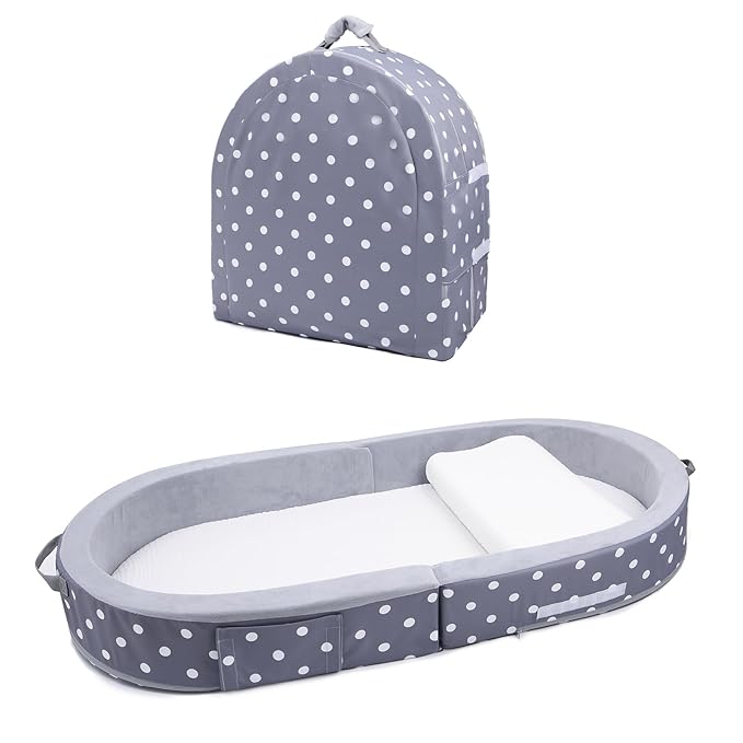 Mooedcoe Portable Foldable Toddler Travel Bed with Sides, Portable Toddler Bumper Bed for Travel Kid Foam Sleeping Cot for Children 18M – 5yr Old