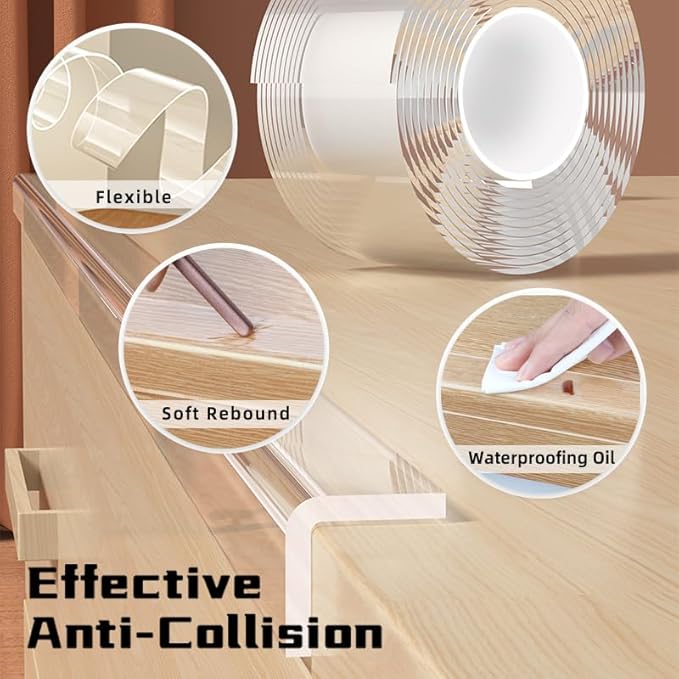1.57 in x 9.84 FT,Clear Edge Protector Strip Sharp Edge Wrap Cover Tape,Self Adhesive Protective Bumper Guards for Cabinet Door Desk Glass Table Bed Furniture, Kitchen Countertop, Waterproof