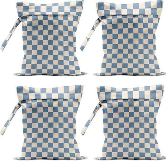 4 Pack Cute Wet Bag Waterproof Washable Reusable Wet Dry Bag for Swimsuit Clothes Cloth Diaper Travel Beach Pool Yoga Gym Birthday Party Camping Toiletries Travel Beach Essentials Blue Checkered