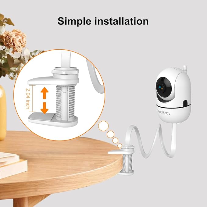 Hello Baby Monitor Clip Mount for HB6550/ HB6560/ HB65/ HB66/ HB6351/ HB40/ HB6339/ HB6336/HB6081, Flexible Crib Clamp Mount Long Gooseneck Arm, Indoor Without Tools or Wall Damage