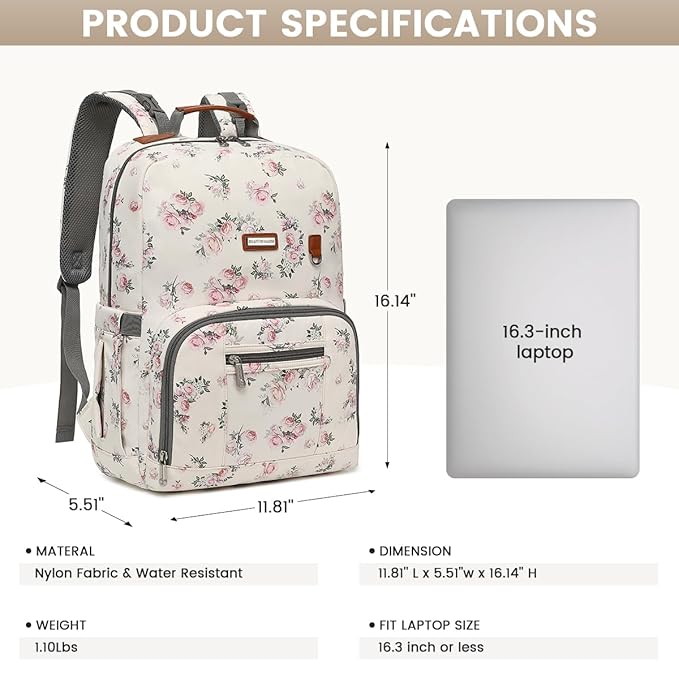 Diaper Bag Backpack, Large Baby Nappy Bags with Portable Changing Pad for Boys and GirlsMultifunction Travel Baby Bag for Moms Dads, Shower Gifts Waterproof and Stylish,Flower Beige