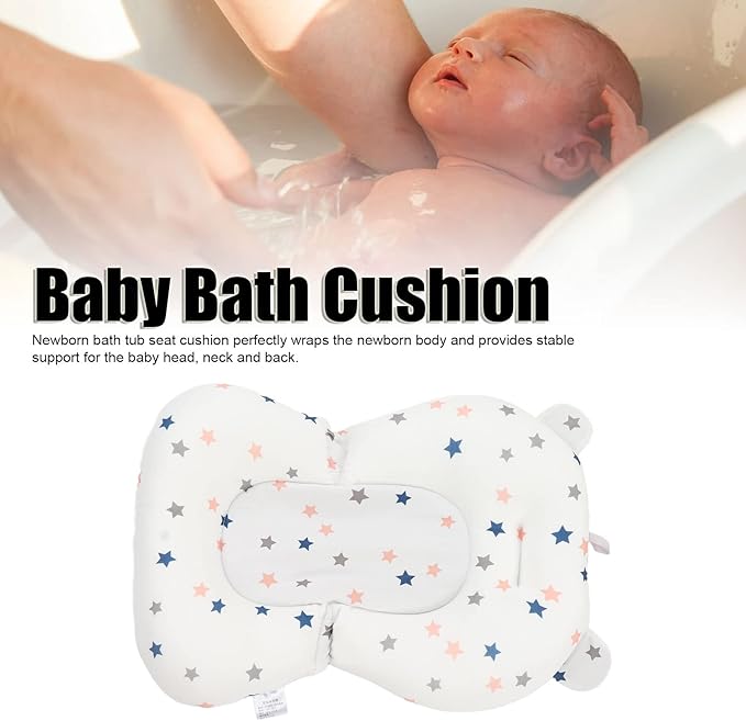 Baby Bath Pad Baby Bath Seat, Baby Bath Cushion Pad Newborn Bathtub Mat, Infant Bath Supporter Net Baby Bathtub Pillow, Bathing Tub Seat, Gifts (White Stars)