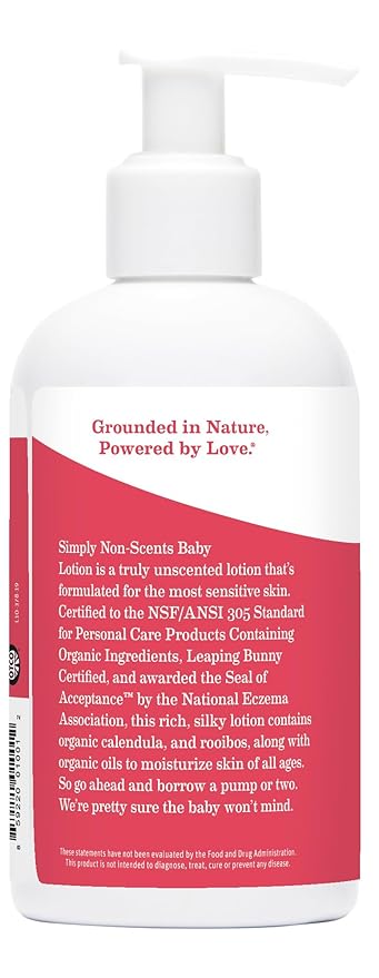 Earth Mama Simply Non-Scents Baby Lotion for Dry Skin, Calendula Cream, Skin Care for Kids, Organic Moisturizer, Unscented Lotion with Aloe, Rooibos, & Shea Butter, 8-Fl oz