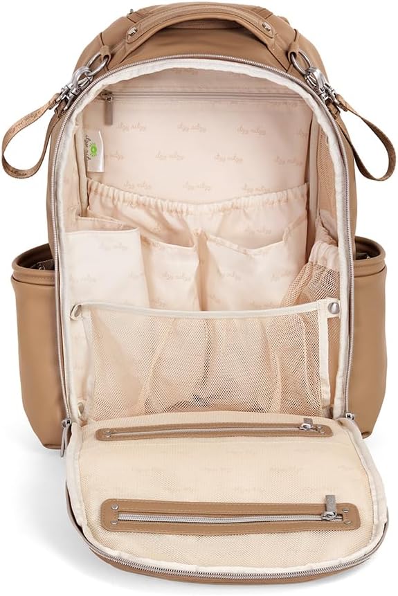 Itzy Ritzy Diaper Bag Backpack – Large Capacity Boss Plus Baby Backpack Diaper Bag Featuring 19 Pockets, Changing Pad, Stroller Clips, and Comfortable Straps (Chai)