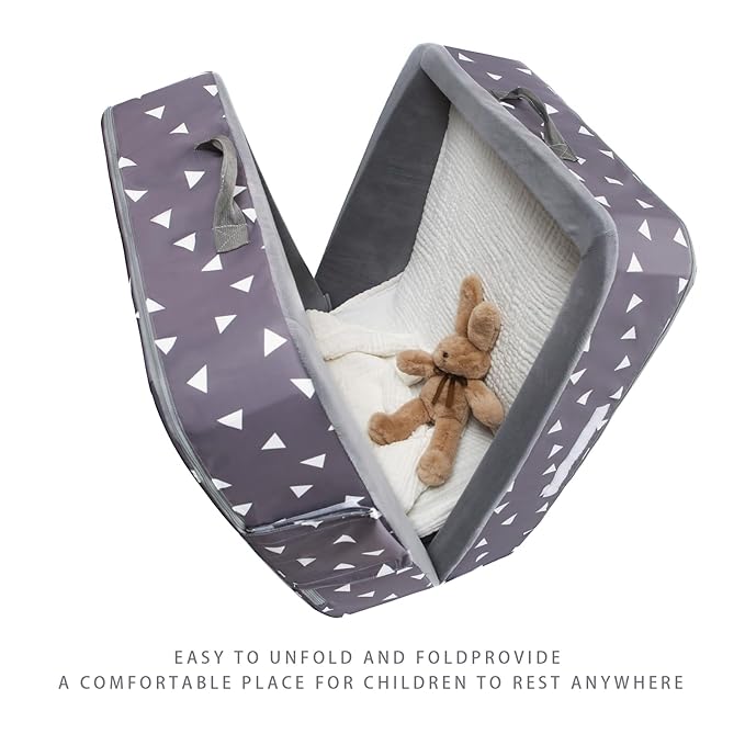 Mooedcoe Portable Foldable Toddler Travel Bed with Sides, Folding Toddler Bed for Travel Kid Foam Sleeping Cot for Children 18M – 5yr Old(Rectangular, Triangle)