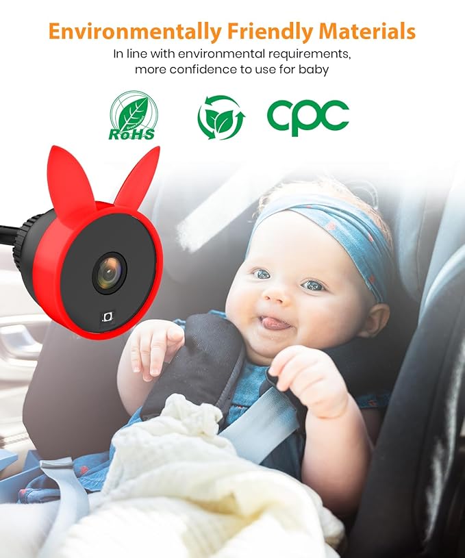 BV2 Baby Car Camera, 4.5'' HD 1080P USB Rear-Facing Mirror, IR Night Vision, 360° Adjustable, Plug & Play Backup Monitor for Child & Pet Safety