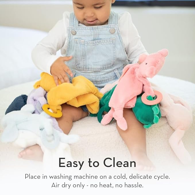 Baby Teether & Plush Lovey by Bella Tunno, Silicone Teether with Animal Snuggle Toy & Sensory Rattle, Teething Relief for Babies 0-6 Months, 6-12 Months, Hippo