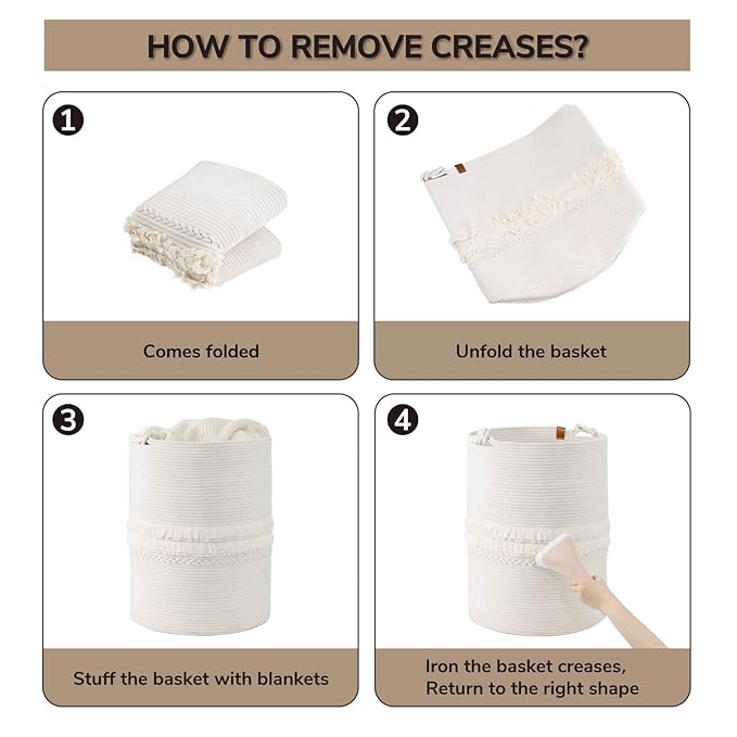 CherryNow Baby Laundry Hamper for Nursery, Tall Basket for Laundry Room, White Woven Storage Basket for Clothes, Toys, Towels, 16 x 22 inches, 69L