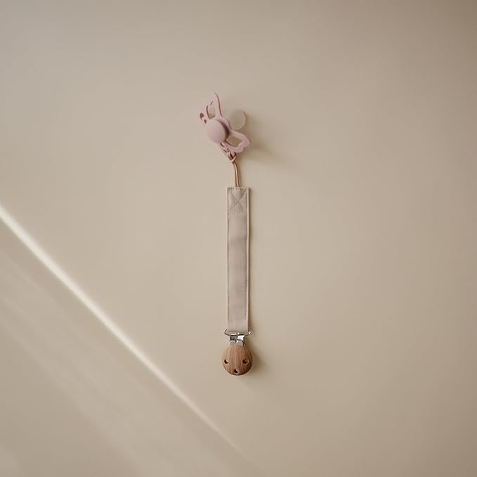 mushie Linen Baby Pacifier Clip Holder | Soft Fabric Strap, 2-Pack (Olive/Shifting Sand)