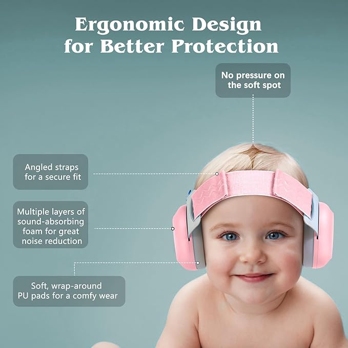 Bella's Friends Baby Ear Protection for Infants & Toddlers(3–48 Months) - Lightweight 24dB Noise Cancelling Headphones - Safe fit & Comfort Earmuffs - Improve Sleep - Baby Travel Essential, Pink
