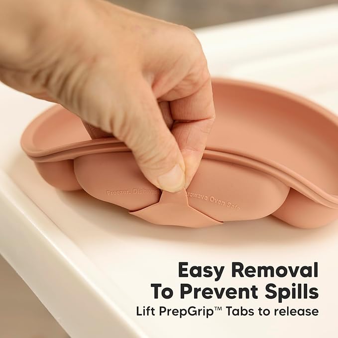 KeaBabies Suction Plates with Lids for Baby - 3-Pack 100% Silicone Toddler Plates with Suction, Divided, BPA-Free Baby Led Weaning Essentials for Kids, Dishwasher, Microwave Safe, Durable (Terracotta)