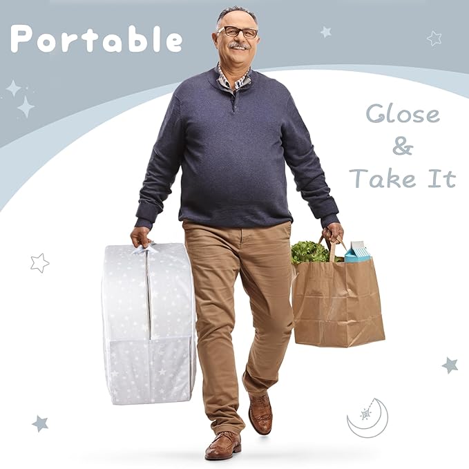 BYBYME Portable Toddler Travel Bed - Waterproof Foldable Floor Crib with Washable Fitted Sheet - Ideal Folding Toddler Cots for Sleeping and Sleepovers (Grey)
