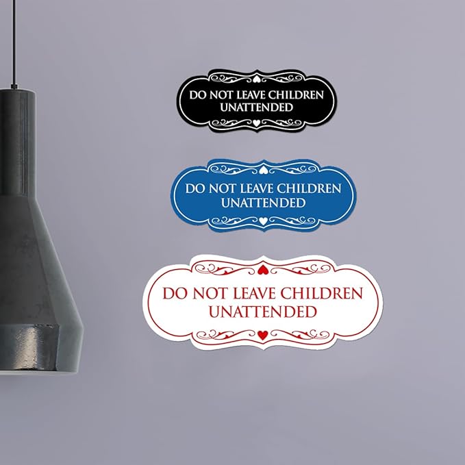 Signs ByLITA Designer Do Not Leave Children Unattended Sign(Yellow/Black) - Small 2 Pack