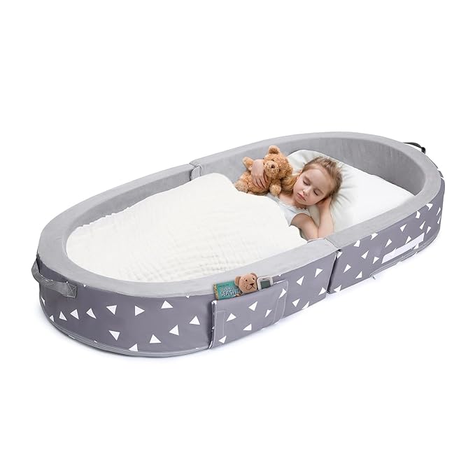 Mooedcoe Portable Foldable Toddler Floor Bed with Sides, Portable Toddler Bumper Bed for Travel Kid Foam Sleeping Cot