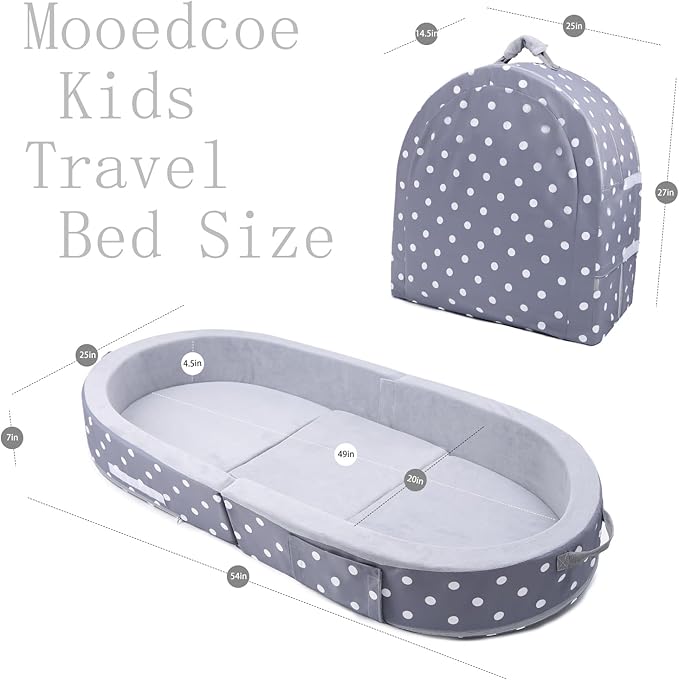 Mooedcoe Foldable Toddler Floor Bed with Sides, Folding Toddler Bed for Travel Kid Foam Sleeping Cot (Round, Dot)